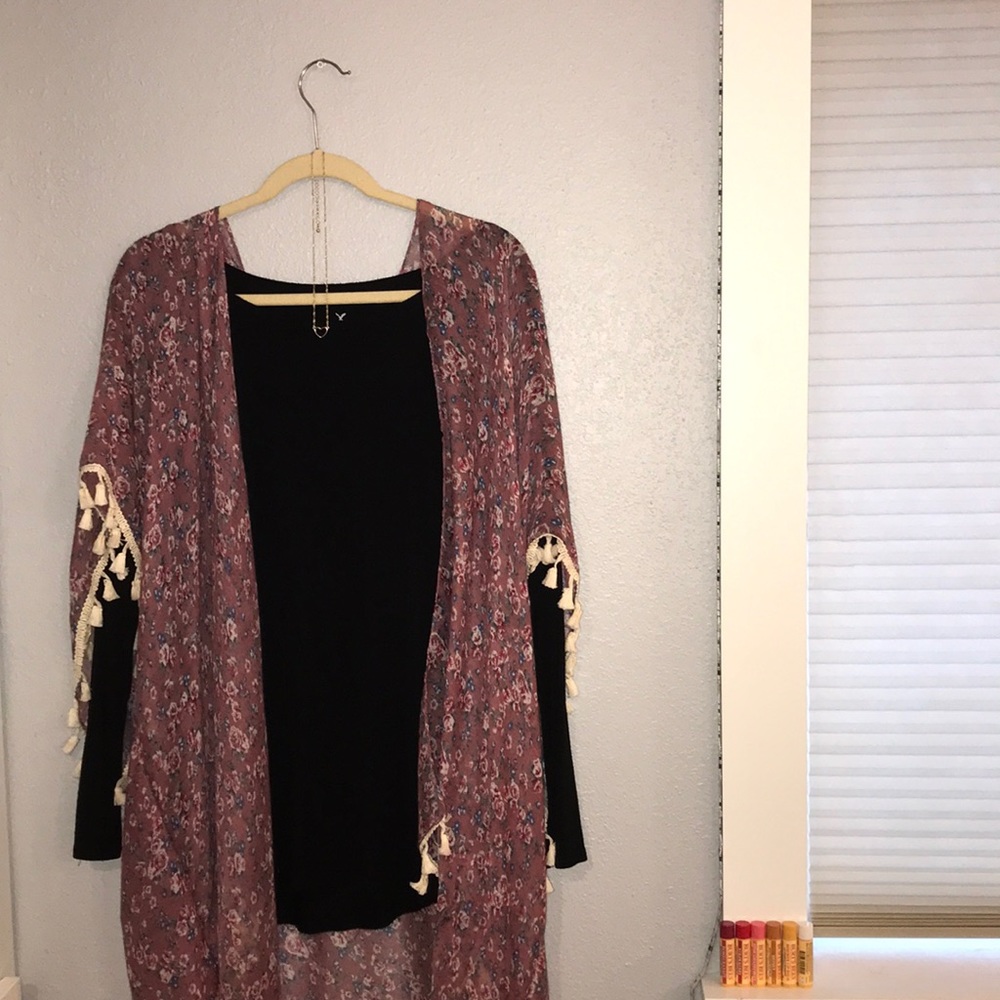 Long tasseled floral kimono